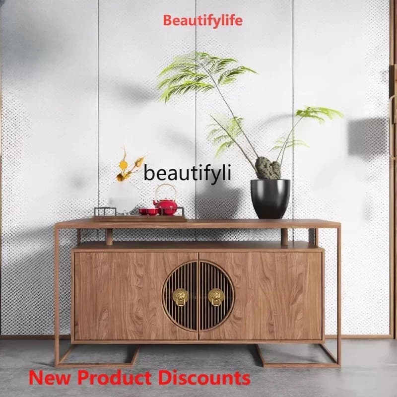 Q181  l New Chinese-style solid wood porch cabinet, simple Zen ash wood side cabinet against the wall, living room