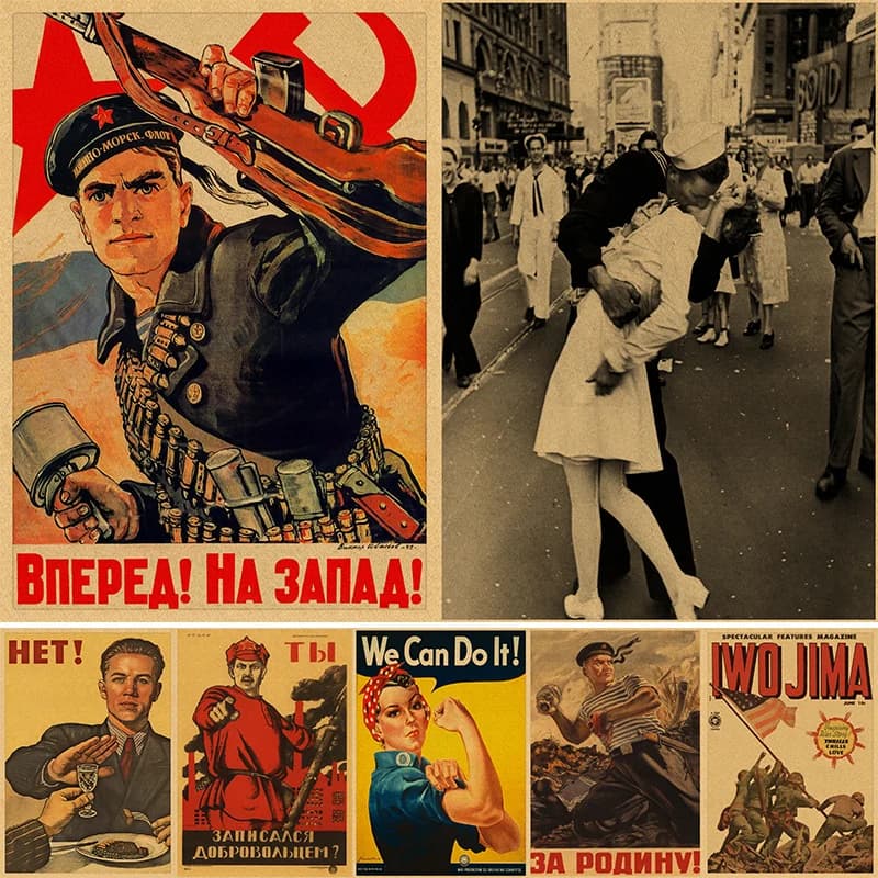 Soviet Poster World War II Kraft Paper Poster Leninist Political Propaganda, CC Retro Classic Poster Art Wall Decoration 4K HD
