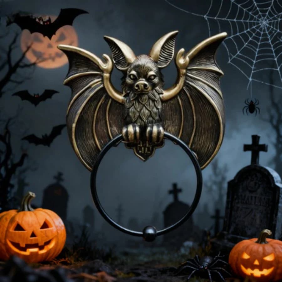 Ghost Bat Door Knocker Hanger Halloween Window Wall Decoration Resin Gothic Porch Decoration Outdoor Waterproof Horror Ornament