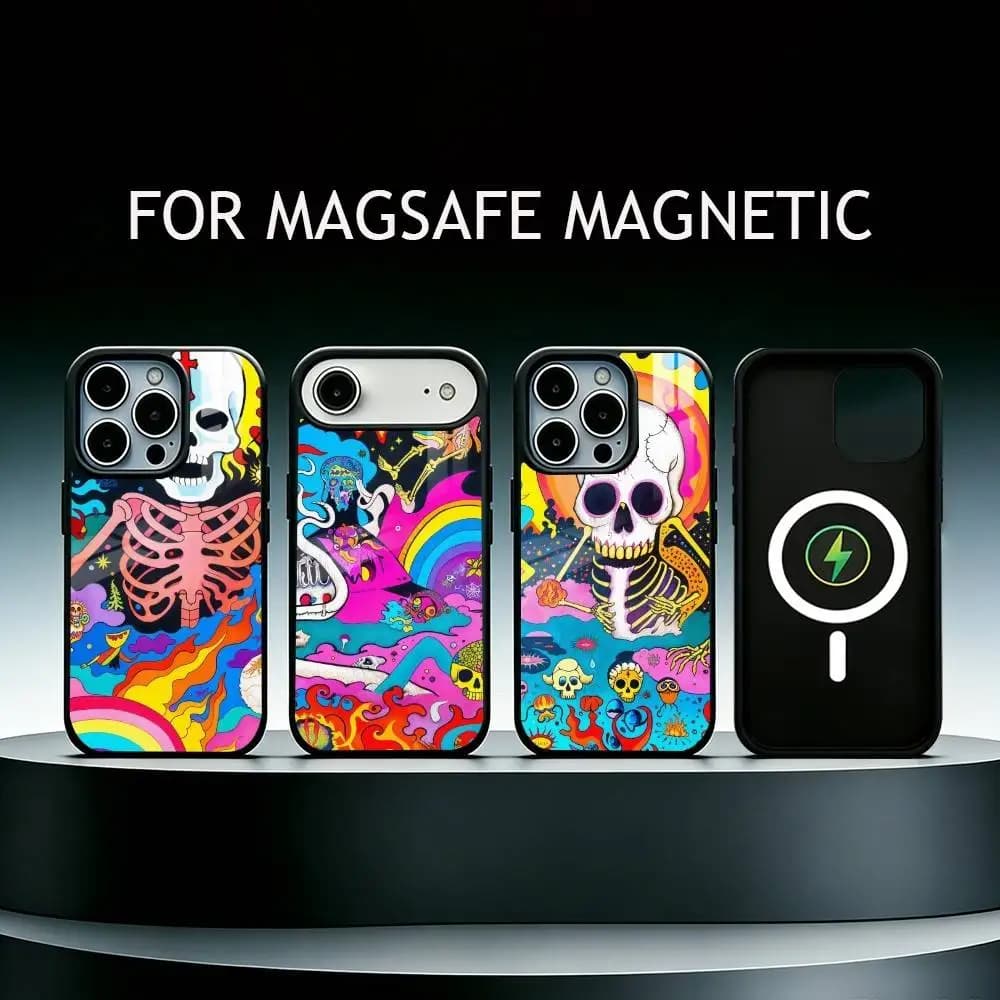 Psychedelic Skeleton Party Phone Case For iPhone17,16,15,14,13,12,11 Plus,Pro Max Magnetic For Magsafe Wireless Charging