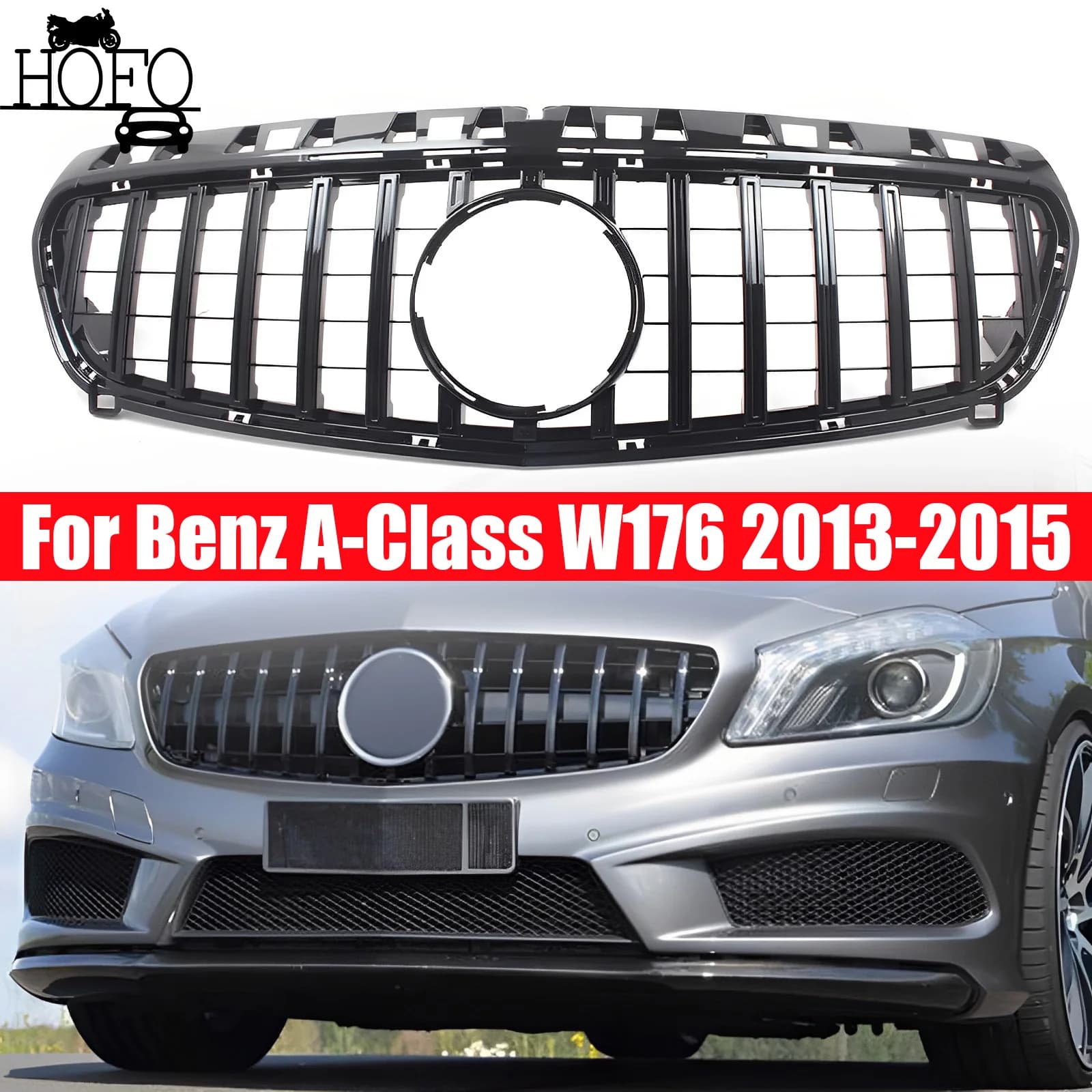 Front Bumper Mesh Grille Radiator Racing Grill GT For Mercedes-Benz A-Class W176 2013-2015