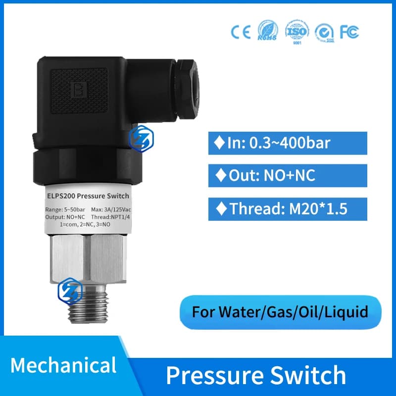 0.3-400Bar Adjustable Pressure Switch Mechanical Pressure Switch Pneumatic Hydraulic Oil Water Diaphragm Piston Pressure Control
