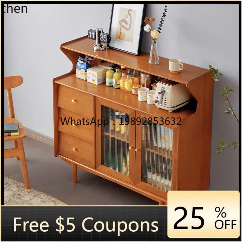AB  Solid Wood Kitchen Cabinet Restaurant Storage Cabinet Household Storage Tea Water Wine Cabinet