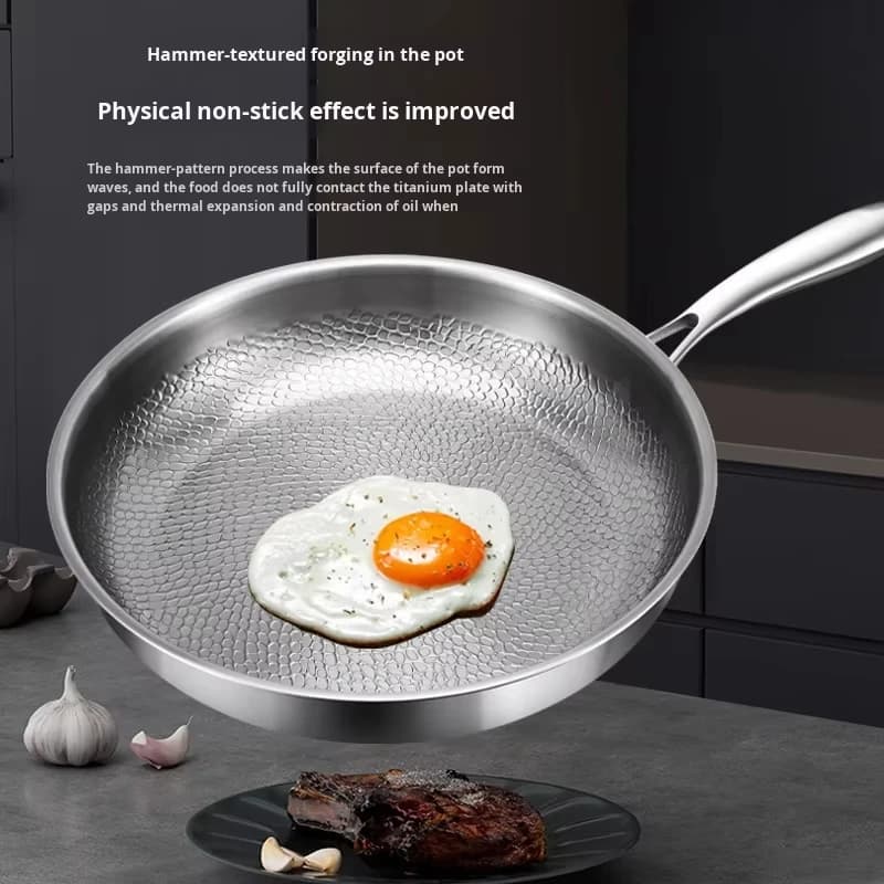 Uncoated Titanium Household Pans with Hammer Patterns for Healthy Cooking