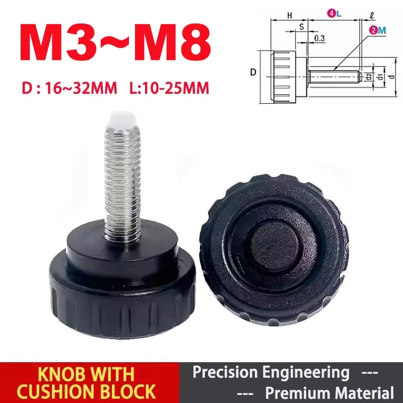 M3 M4 M5 M6 M8 Round Head Handle Hand Screw ABS Rubber 304 Stainless Steel Thread With POM Buffer Glue Hand Tighten Bolt Nuts
