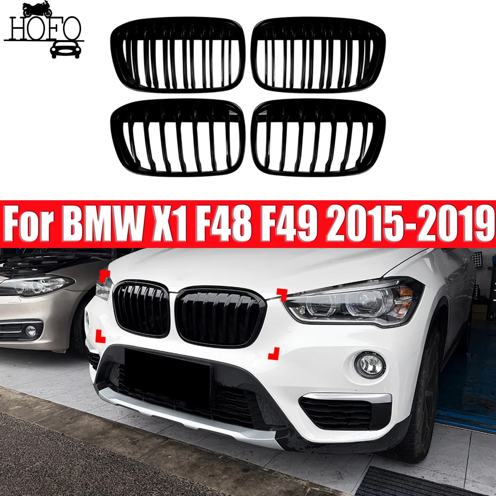 Grill Grilles For BMW X1 F48 F49 2015-2019 Without Lights Front Grille With Single/Double Bars Spoiler Modification Body Kit
