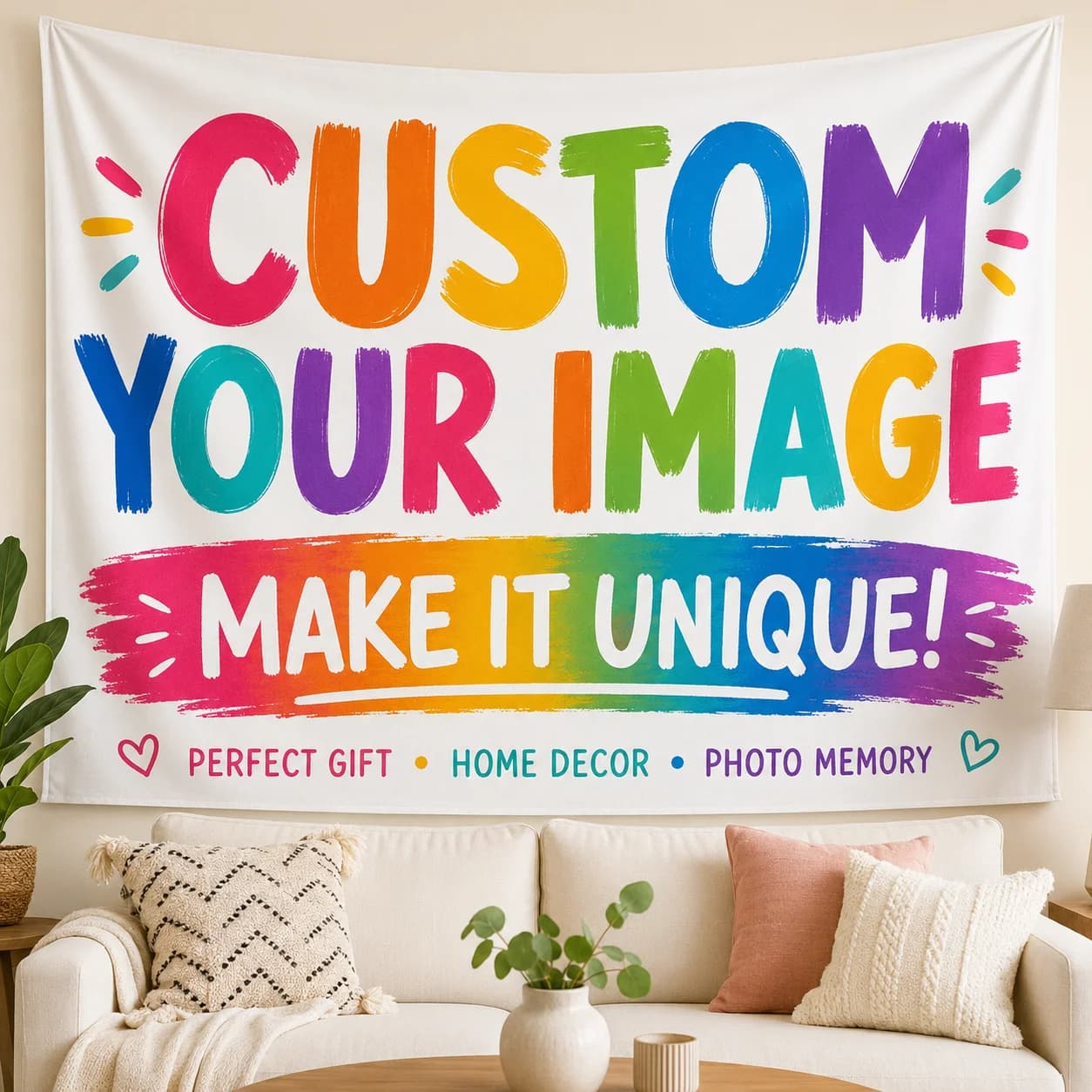 Custom Photo Tapestry Personalized Wall Hanging Bedroom Living Room Backdrop Birthday Wedding Anniversary Christmas Gift