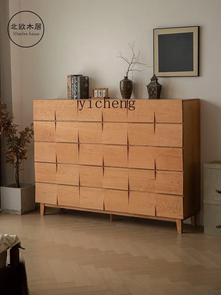 u3 Cherry Wood 15-Drawer Cabinet Geometric Art Solid Wood Multi-Functional Bedroom Storage Living Room Sofa Side Cabinet