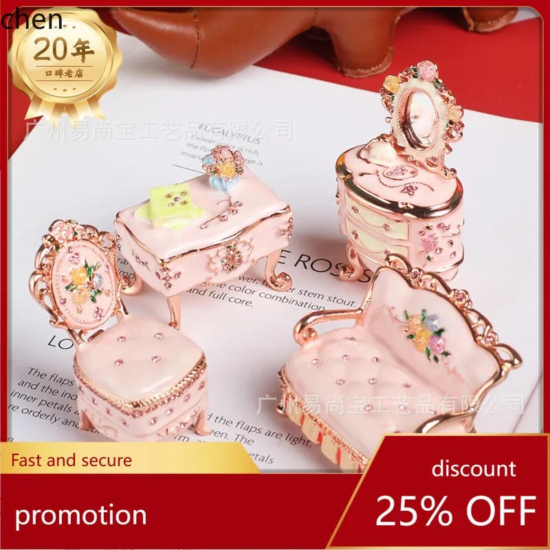 H1 Metal Hand-painted Enamel Jewelry Box Craft Creative Home Decor Vintage Four-piece Desktop Ornament Set