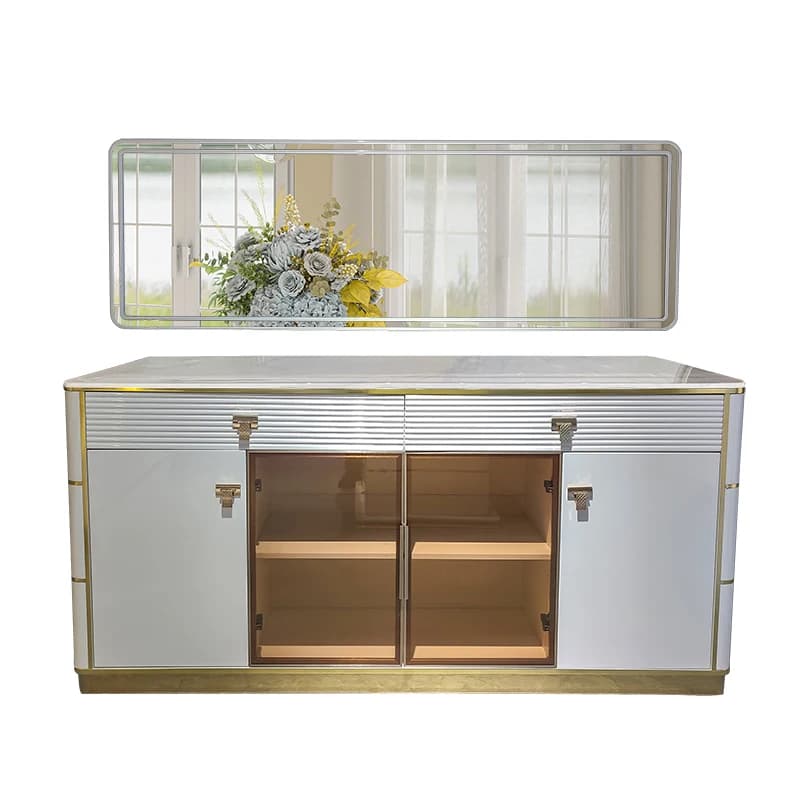Modern Design Storage Console Cabinet with Mirror Luxury Dining Room Furniture Wooden White Sideboard