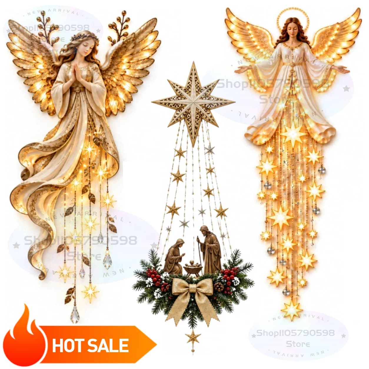 Angel Blessing Wall Light,Cascading Glowing Star Christmas Angel Wall Lamp,Led Starfall Effect Celestial Angel Figurine for HOME