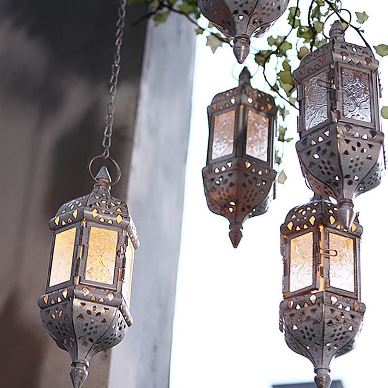 Metal Hanging Candlesticks Candelabrum Pendant Light Glass Candle Holder Outdoor Garden Decoration Accessories Wedding Decor