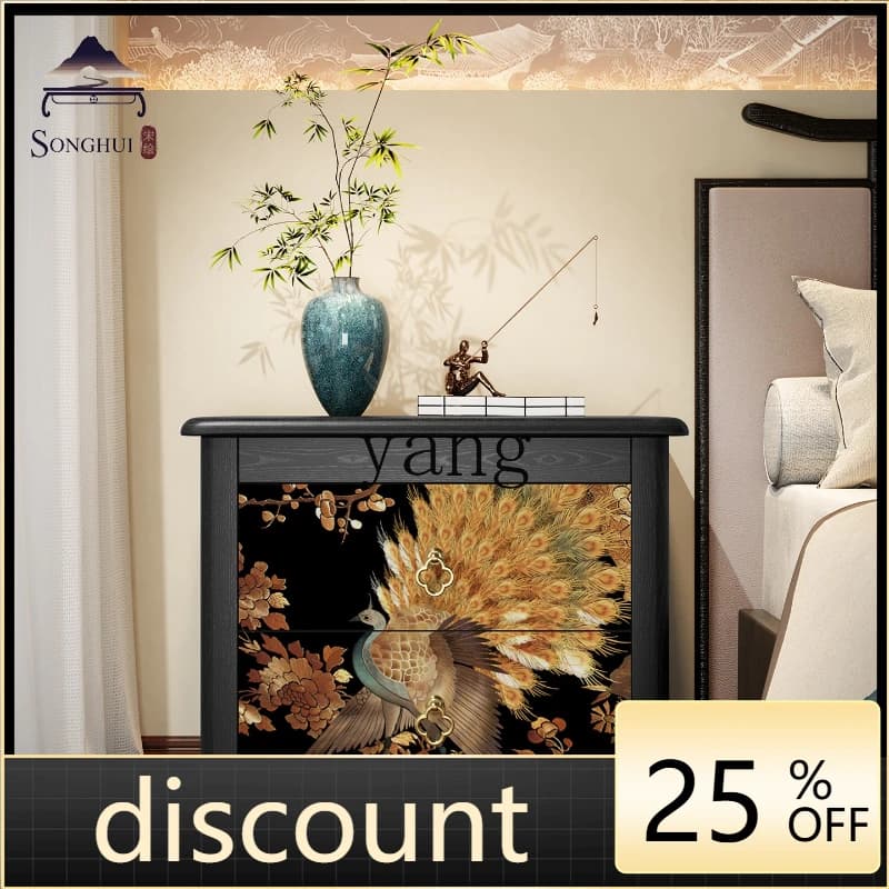 LH new Chinese bedside table pure solid wood drawer cabinet household wall storage