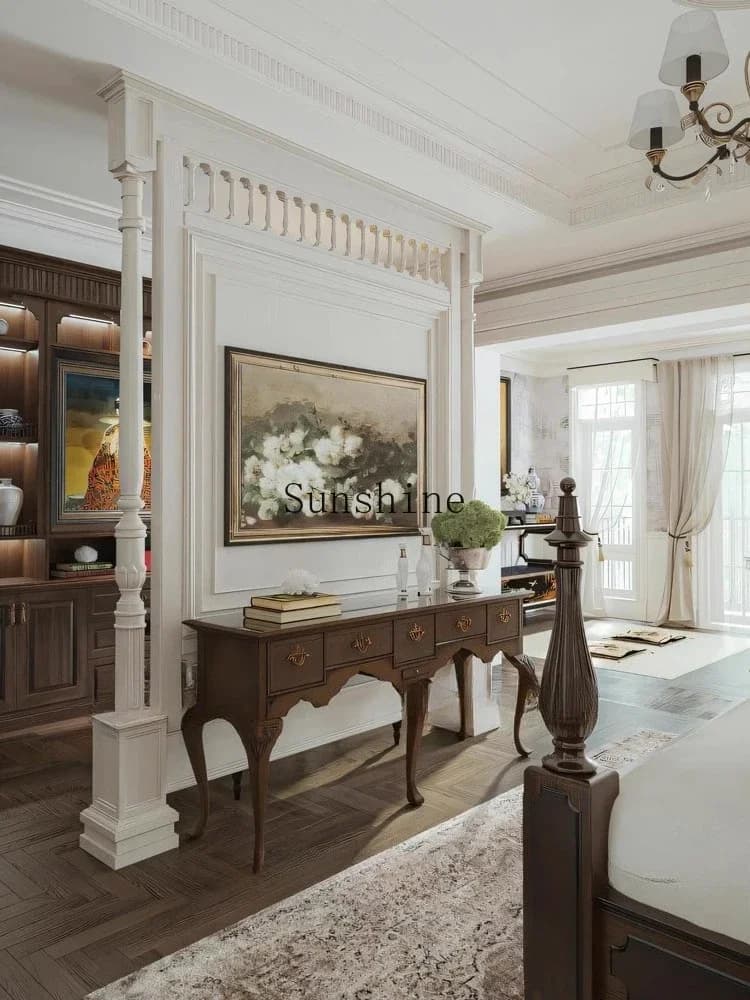 Classical retro partition solid wood foyer entrance table old strip case carving storage  FT