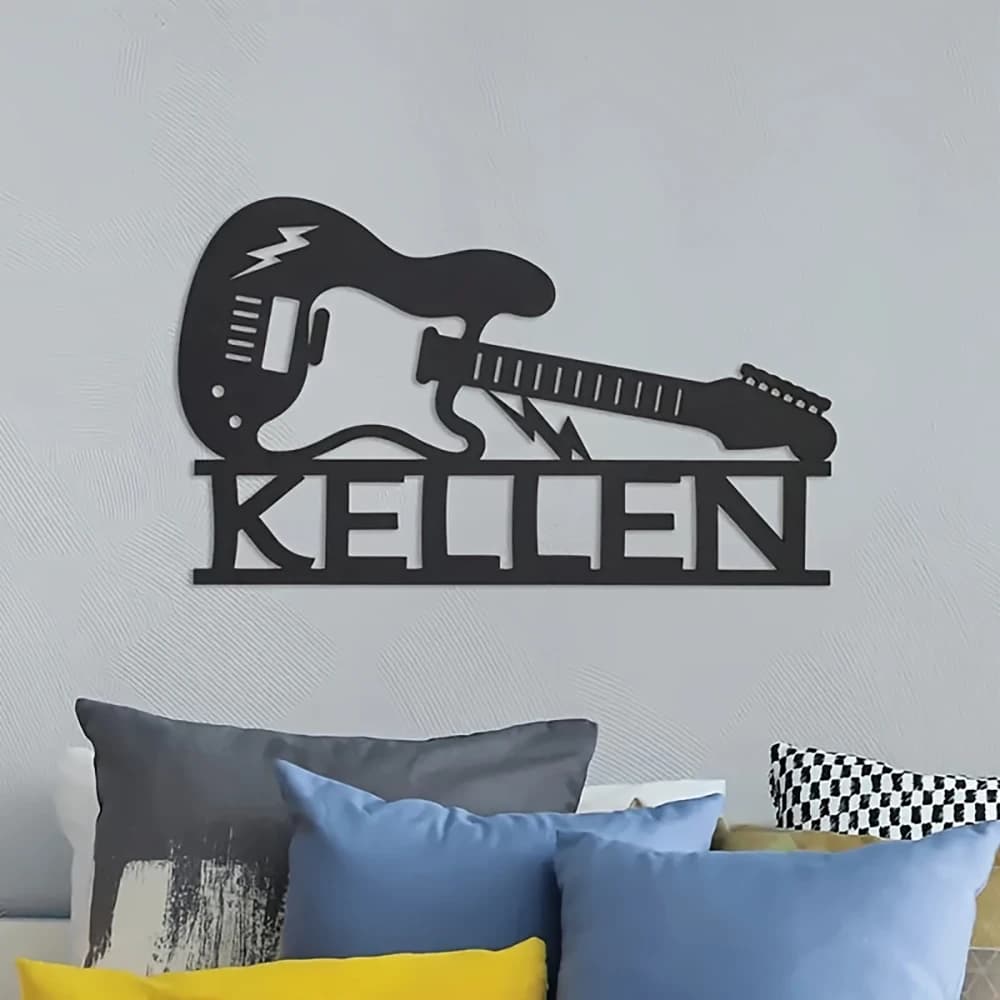 Custom Guitar Silhouette Metal Sign - Personalized Wall Art for Music Lovers, Reusable Home & Porch Decor