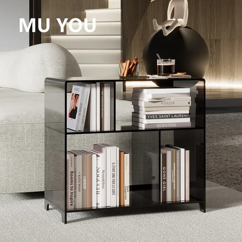 MOMO Acrylic Bookcase Small Living Room Side Cabinet Net Floor Bookcase Storage Multi-layer Shelves Display Magazines