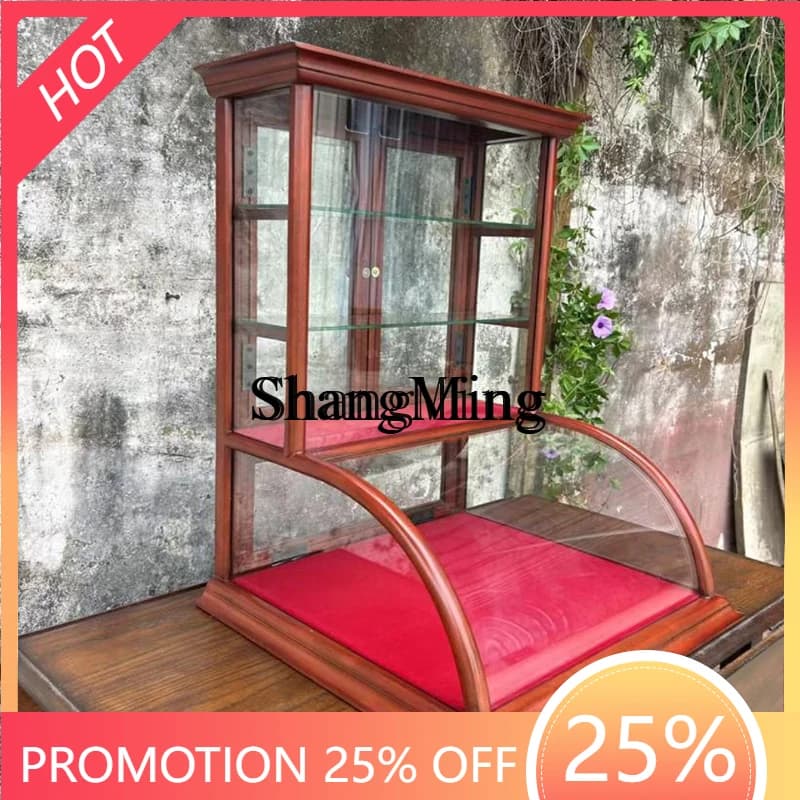 SM household Chinese antique solid wood display retro display jewelry curved glass boutique