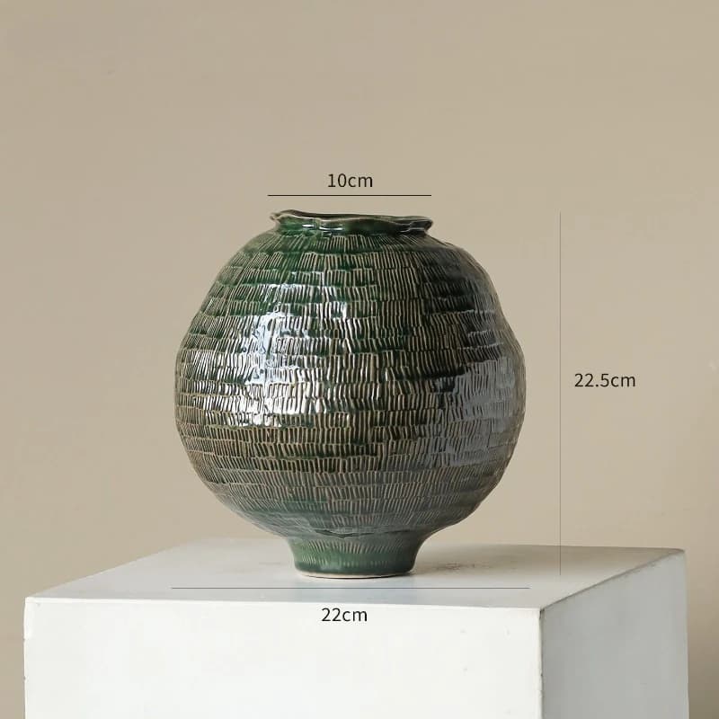 Retro green ceramic vase light luxury high-end ornament