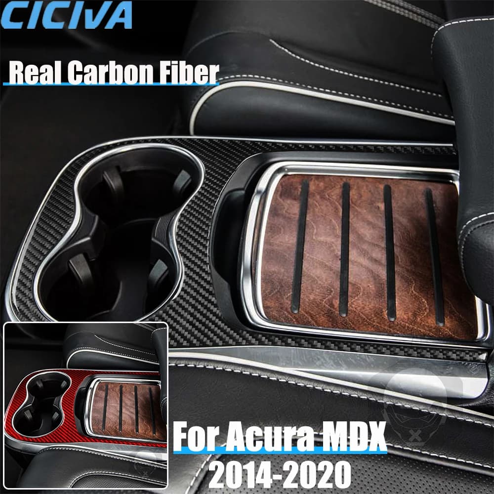 Real Carbon Fiber Car Accessories Cup Holder Panel Trim Cover Soft Sticker For Acura MDX 2014 2015 2016 2017 2018 2019 2020