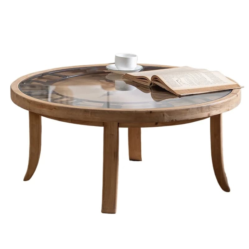 Solid Wood Decorative Round Coffee Table Small Apartment Family Living Room Tea Room Clock Creative Tea Table