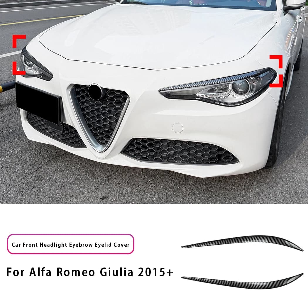 For Alfa Romeo Giulia 2015+ Gloss Black Headlight Cover Eyelid Eyebrow Car Headlight Eyelids Exterior Styling Accessories