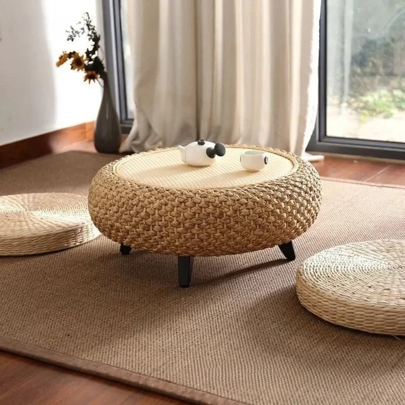 Rattan Japanese Tatami Simple Platform Bay Window Kang Table Tea Table Solid Wood Balcony Window Sill Small Table