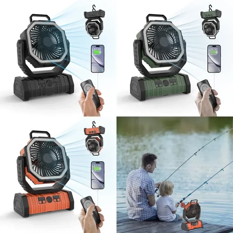 Portable 10000mah 20000mah Rechargeable Outdoor Camping Fan Usb Table Fan With Led Light and Power Bank for Tents