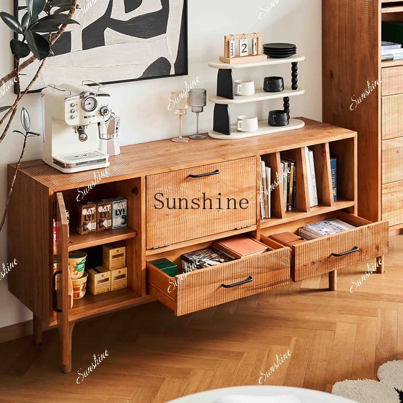 Solid wood retro living room tea side cabinet Nordic storage storage cabinet   FT