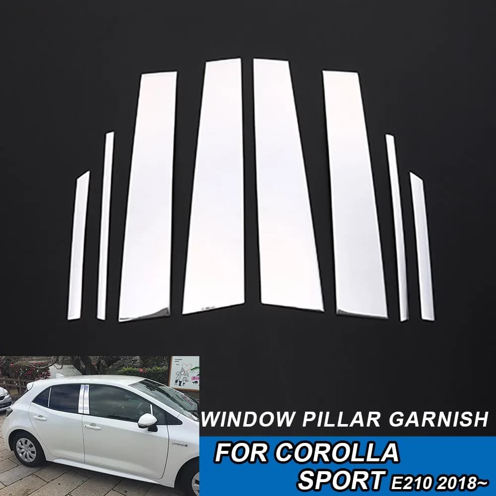 8pcs Car Door Window B/C Pillar Post Trim For Toyota Corolla Sport E210 2018 Stainless Steel Chrome Car Accessories Stickers