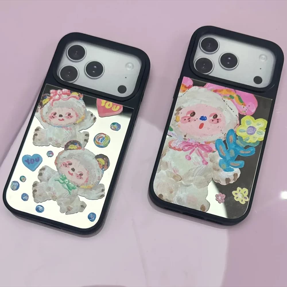 CASE Cartoon Puppies Graffiti Mirror Surface Cover for IPhone 17 16 15 14 13 12 Pro Max 17 Air - Protective Magnetic Case