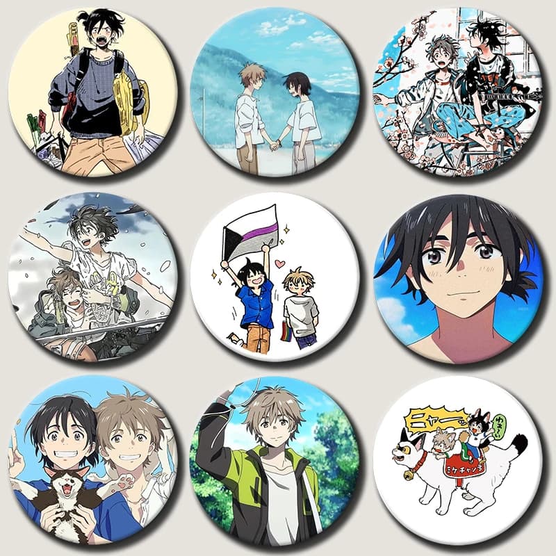 Anime The Stranger By The Beach Button Pins Cute Mio Chibana Shin Hashimoto Cartoon Brooch Badge for Backpack Accessories Gifts