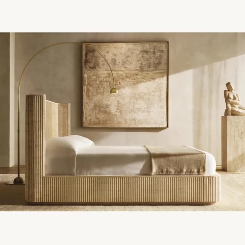 ！@American Light Luxury Travertine King Bed Bedside Table Bedroom Set Furniture Villa Hotel Factory Direct Sales Can Be Customiz