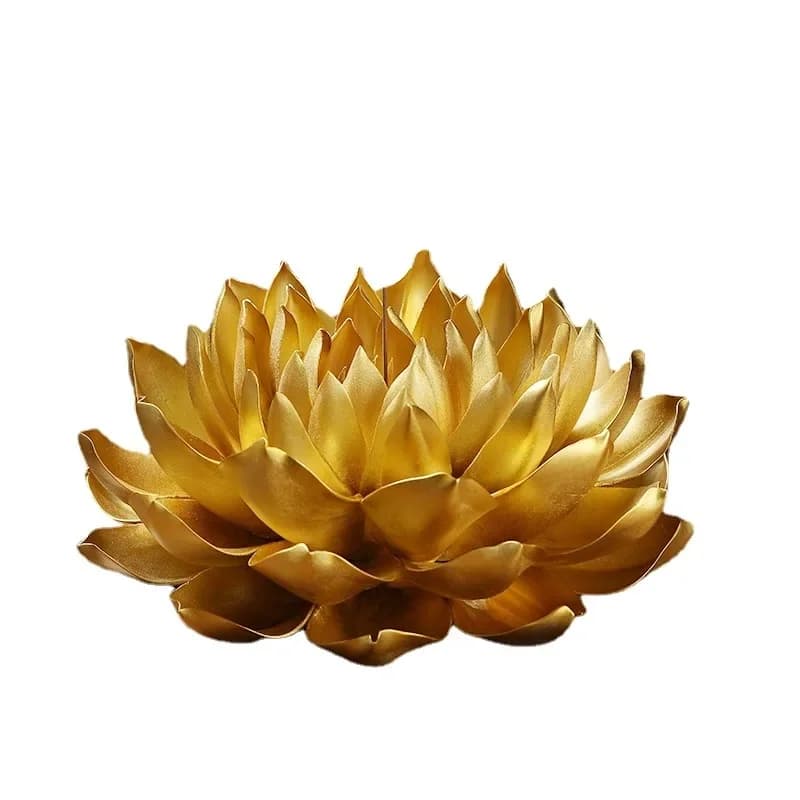 New Chinese Style Handmade Golden Emperor Lotus Figurine for Buddhist Decor with Zen Incense Burner Ceramic Miniatures