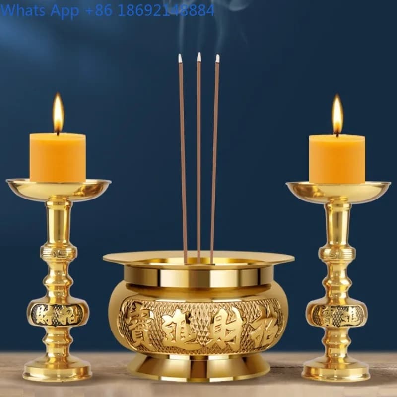 Home Worship Candle Holder Candle Stand Pure Copper Incense Burner Wax Stand God Worship Ornament Butter Lamp Base