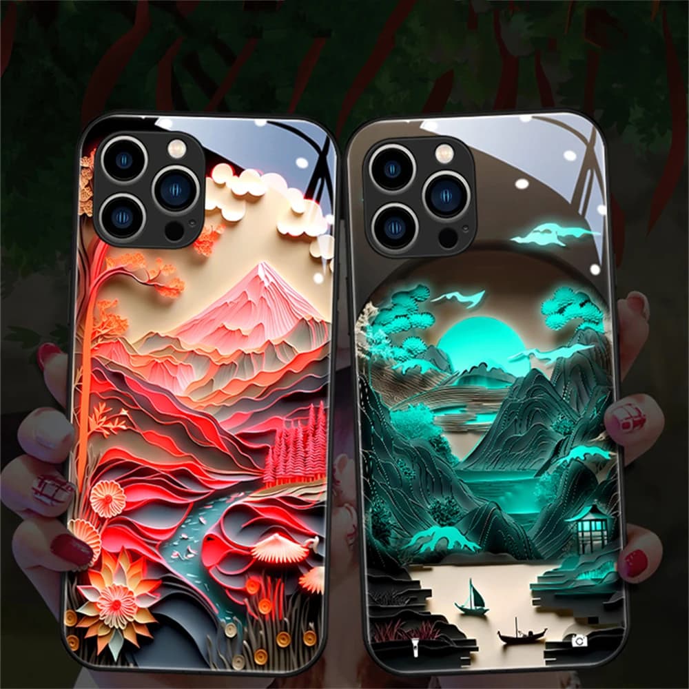 Japan Mount Fuji Design Sound Control LED Flash Case Lighting Up Luminous Cover For iPhone Air 18 17 16 E 15 14 13 12 11 Pro Max