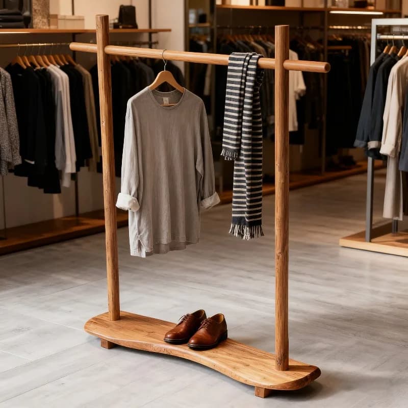 Stylish Minimalist Clothes Racks Boutique Wood Modern Japandi Clothing Rack Living Room Design Colgadores De Ropa Room Furniture