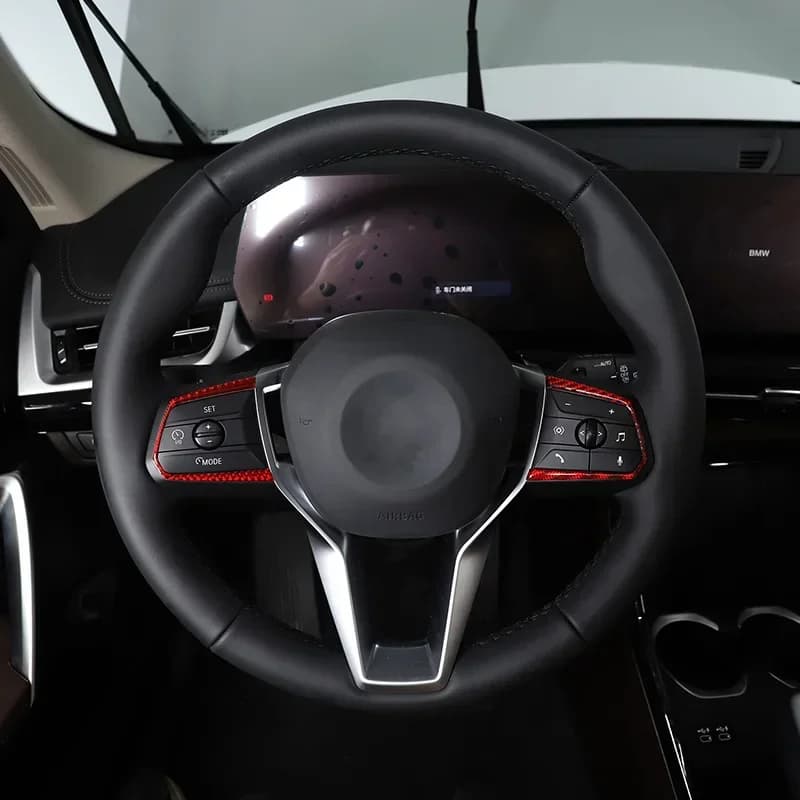 For BMW X1 U11 2023-2024 Soft Carbon Fiber Car Steering Wheel Button Frame Sticker Interior Accessories