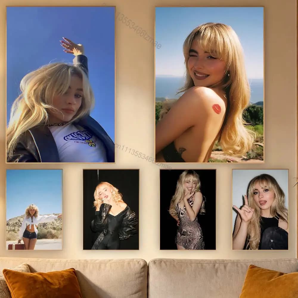 Cute S-Sabrina C-Carpenter Retro Fashion Pictorial Poster Sticky Poster Paper Sticker DIY Room Bar Cafe Wall Decor Gift