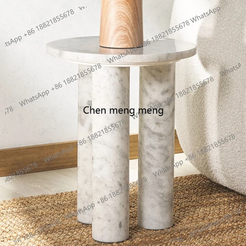 Natural marble edge table, light luxury living room, home sofa corner table, high-end art round side table