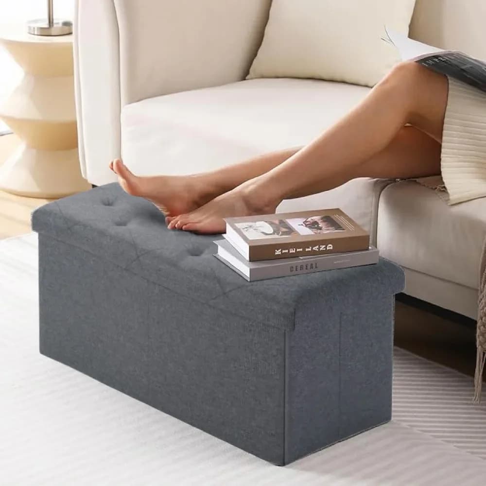Folding Storage Ottoman Bench, End of Bed Bench, Storage Chest, with Flipping Lid,47 Inches, Ottoman Foot Rest
