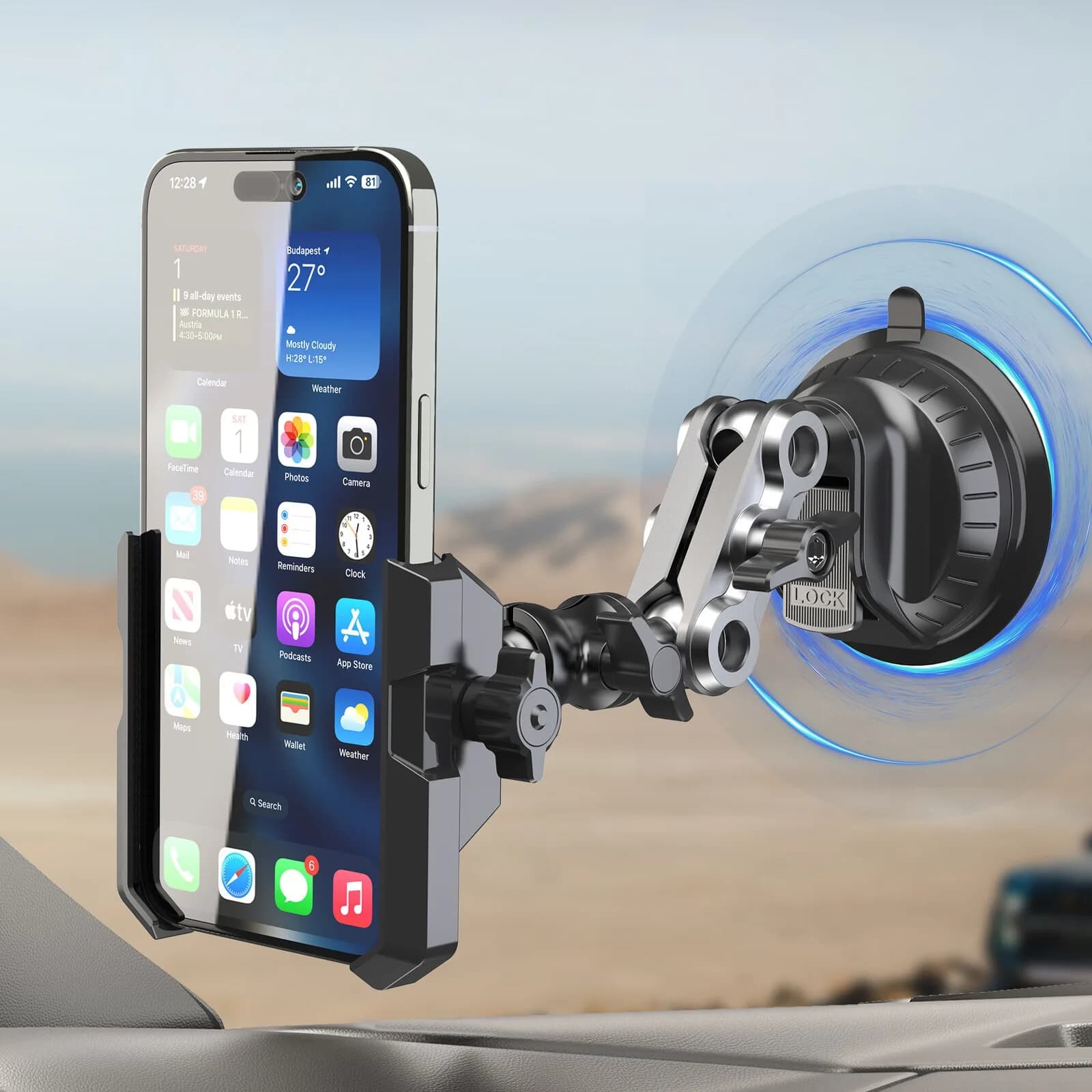 Car A-Pillar Fixed Phone Holder 360° Rotatable Aluminum Alloy Anti-Shake Stand