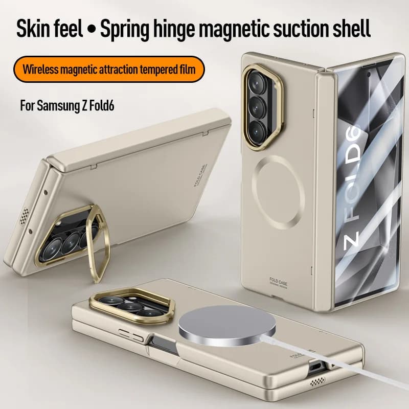 Magnetic Hinge Lens Hidden Bracket Phone Case For Samsung Galaxy Z Fold 7 6 5G For Magsafe Screen Protect Film Shockproof Cover