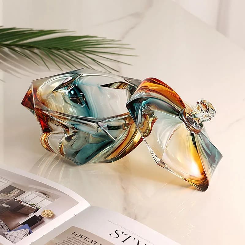 Creative Home Decoration Colorful Crystal Glass Bottles, Dust-proof Lid Storage, Dessert Candy Jars, Tea Candy Vase, Sugar Pot