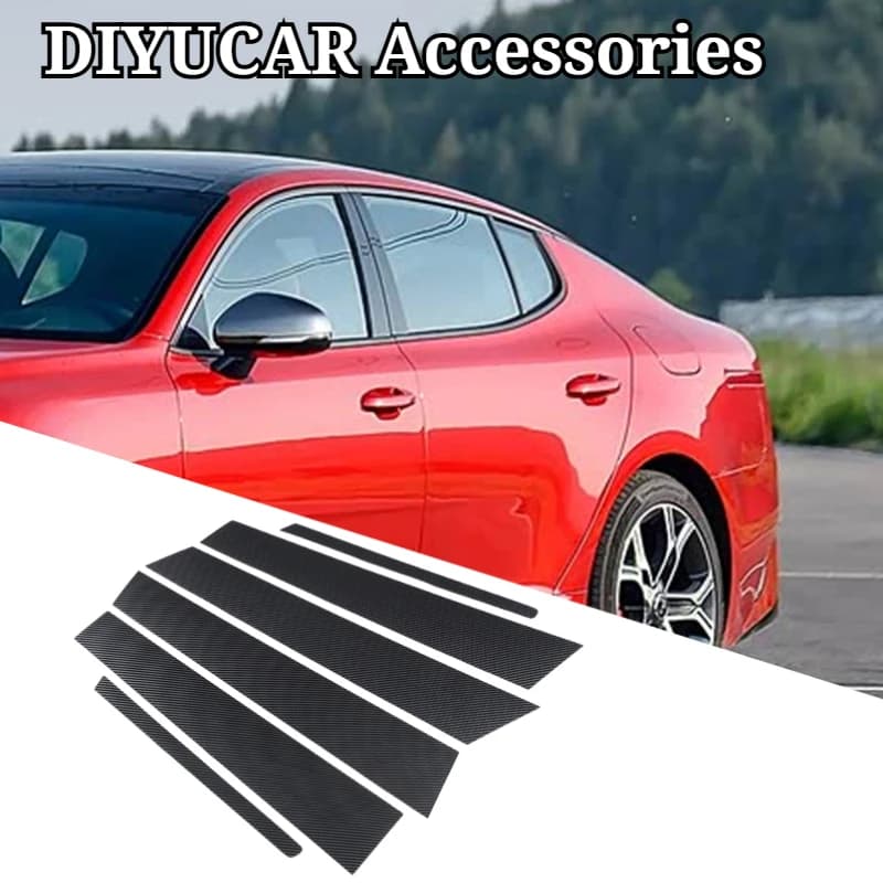 For Kia Stinger 2018-2024 PC Carbon Fiber Car Door Window Center B Pillar Post Cover Trim Exterior Car Accessories