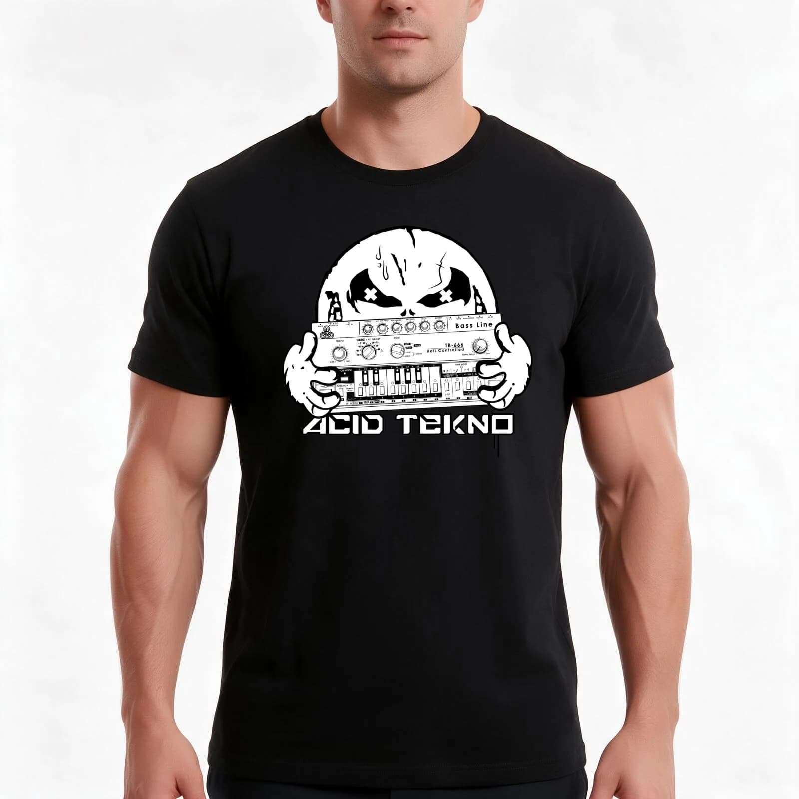 acid tekno (no color version) T-Shirt, Summer Casual Cotton Tee, Oversized Streetwear Tops, Vintage Graphic Print, 100% Cotton
