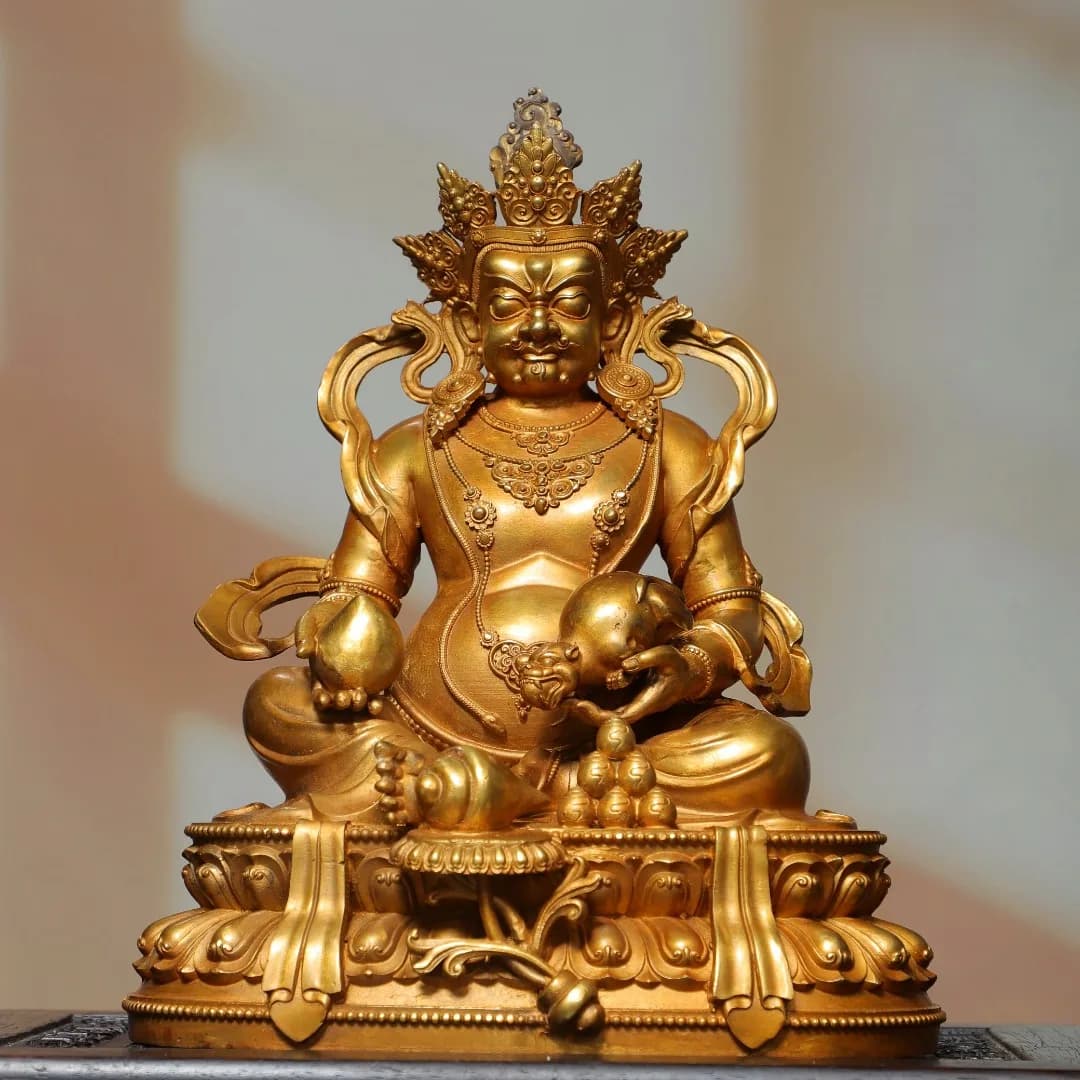 Old Bronze Gilded Cinnabar High Relief Northern Wei Buddha Yellow Jambhala Sitting Buddha Amitabha  Lotus Terrace Worship Hall