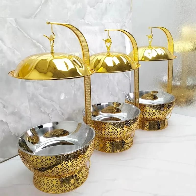 Gold Round Hanging Stainless Steel Hot Pot  Powered Buffet Food and Beverage Heater for Hotels and Restaurants