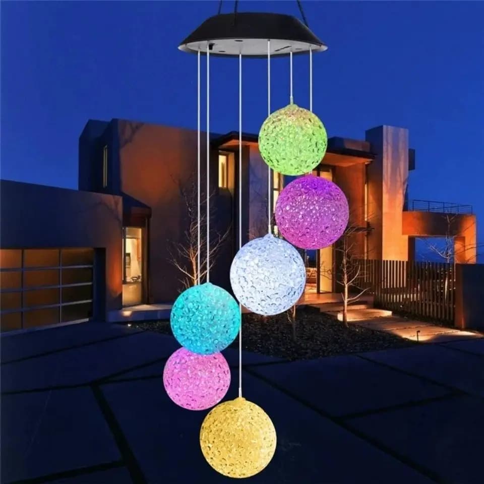 Solar Rice Ball Wind Chime Colorful Color Changing Lamp Automatic Wind Chime Courtyard Outdoor Luminous Wind Chime Glowing