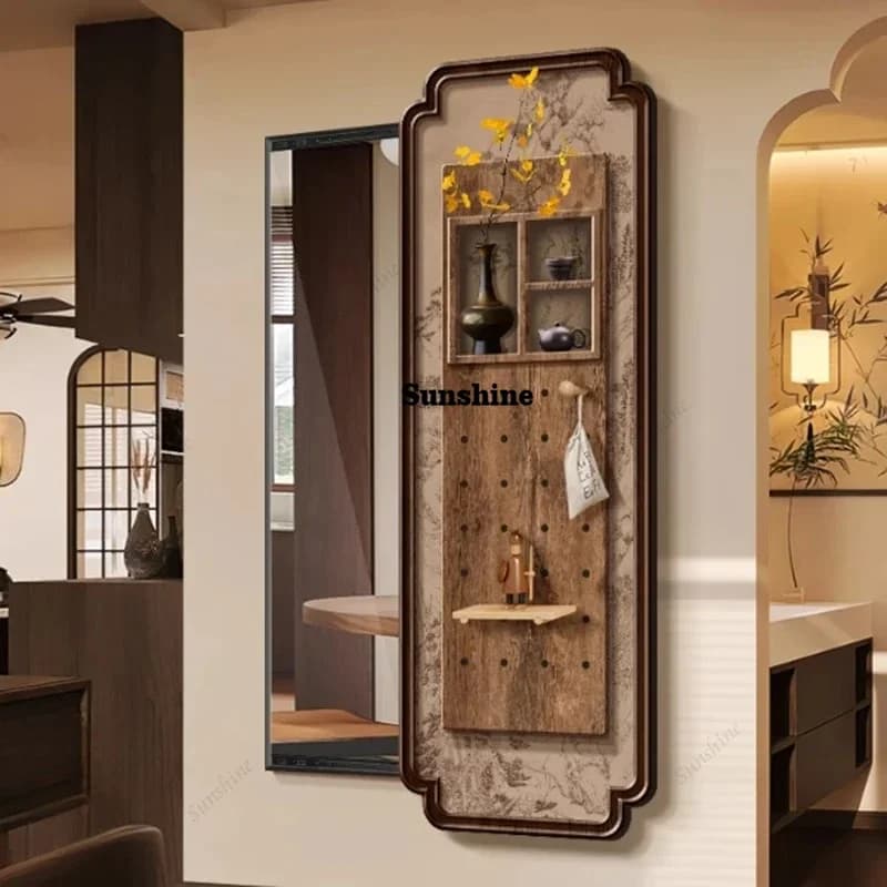 Vintage Art Mirror Rattan Nordic Hanging Funky Mirror Living Room Decoration Modern Wooden Garden Square Espelhos Home Products
