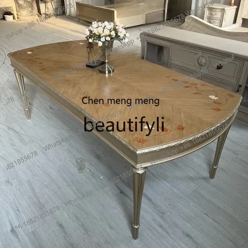 N178 G Tinglan light luxury French solid wood carving flower hand painted rectangular dining table